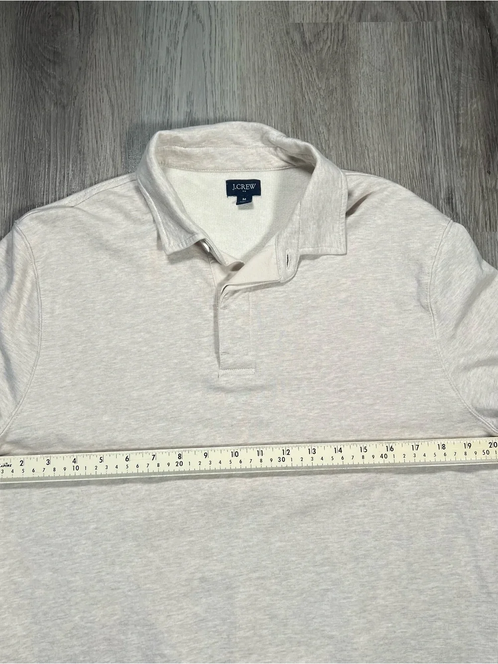 J. Crew Rugby Polo Shirt Mens Medium Beige Grey Preppy 90's Long Sleeve Cotton